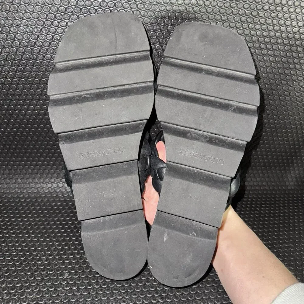 BERNARDO Ciara Luxury Black eather Woven Braided Slides Sandals Women’s Size 8.5
